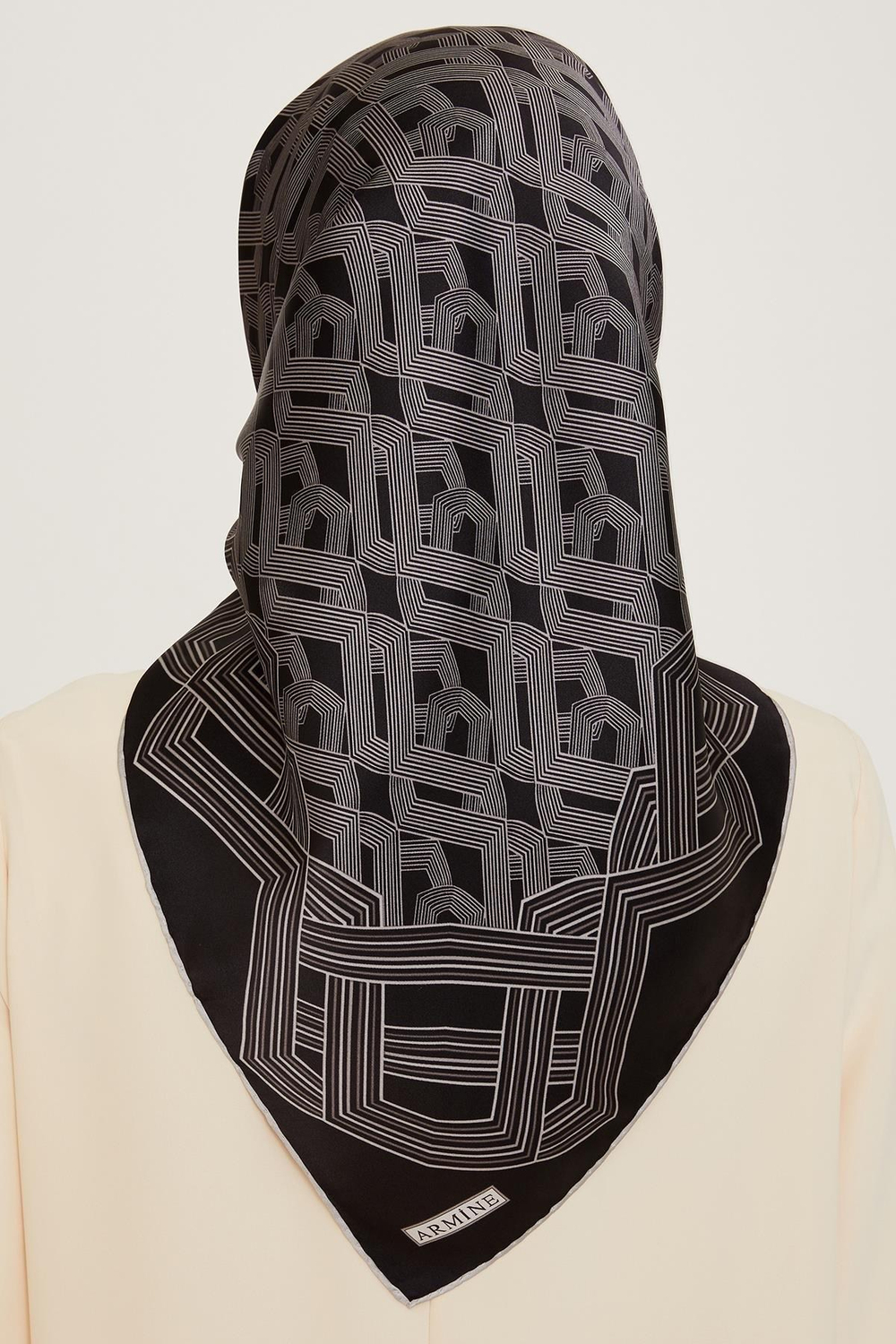 Armine İpek Eşarp 2025 Kış - 9213-03 Siyah Gri Twill