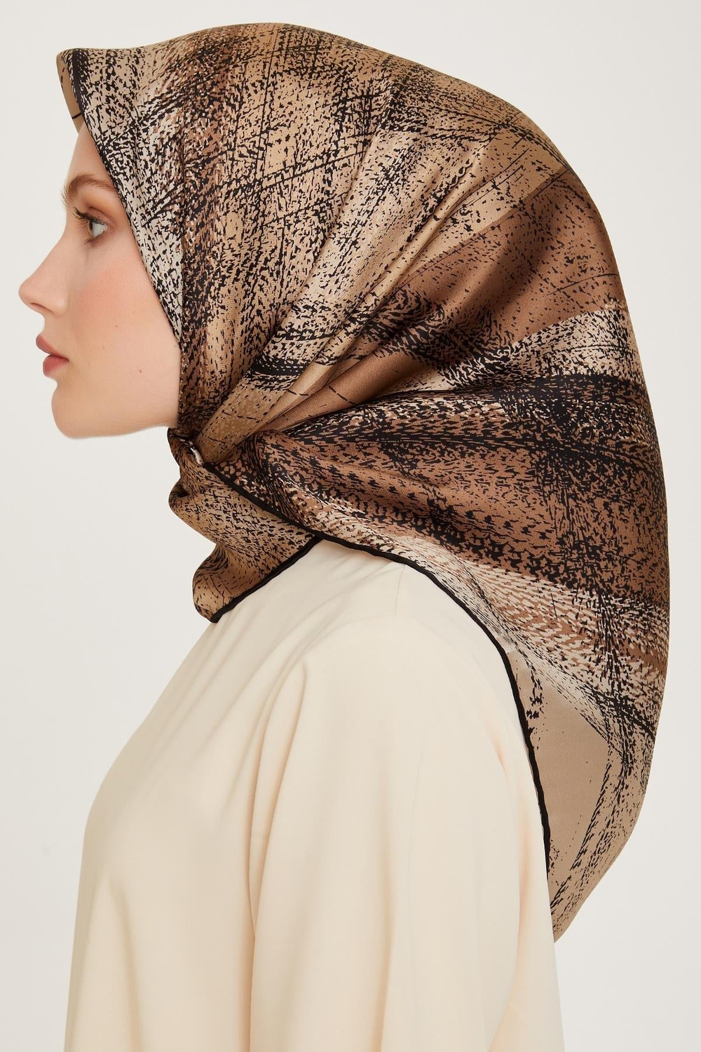 Armine İpek Eşarp 2025 Kış - 9236-08 Bej Kahve Twill