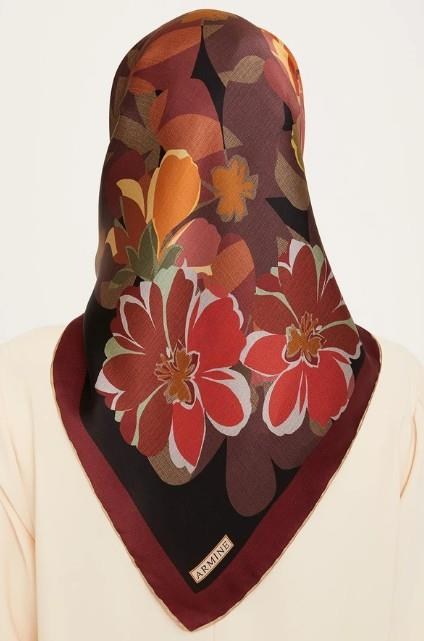 Armine İpek Eşarp 2025 Kış - 9238-37 Bordo Siyah Twill