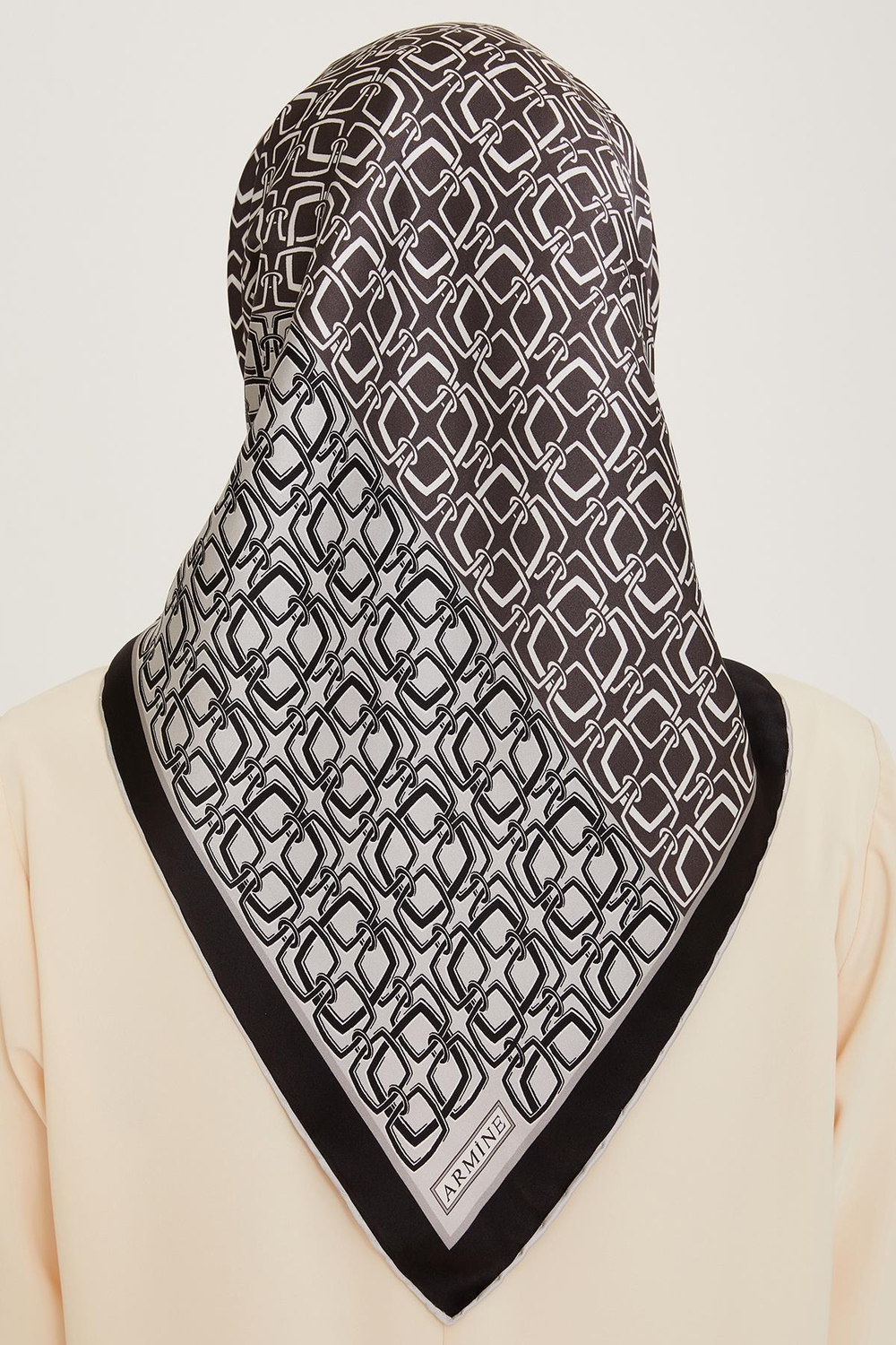 Armine İpek Eşarp 2025 Kış - 9248-05 Siyah Gri Twill
