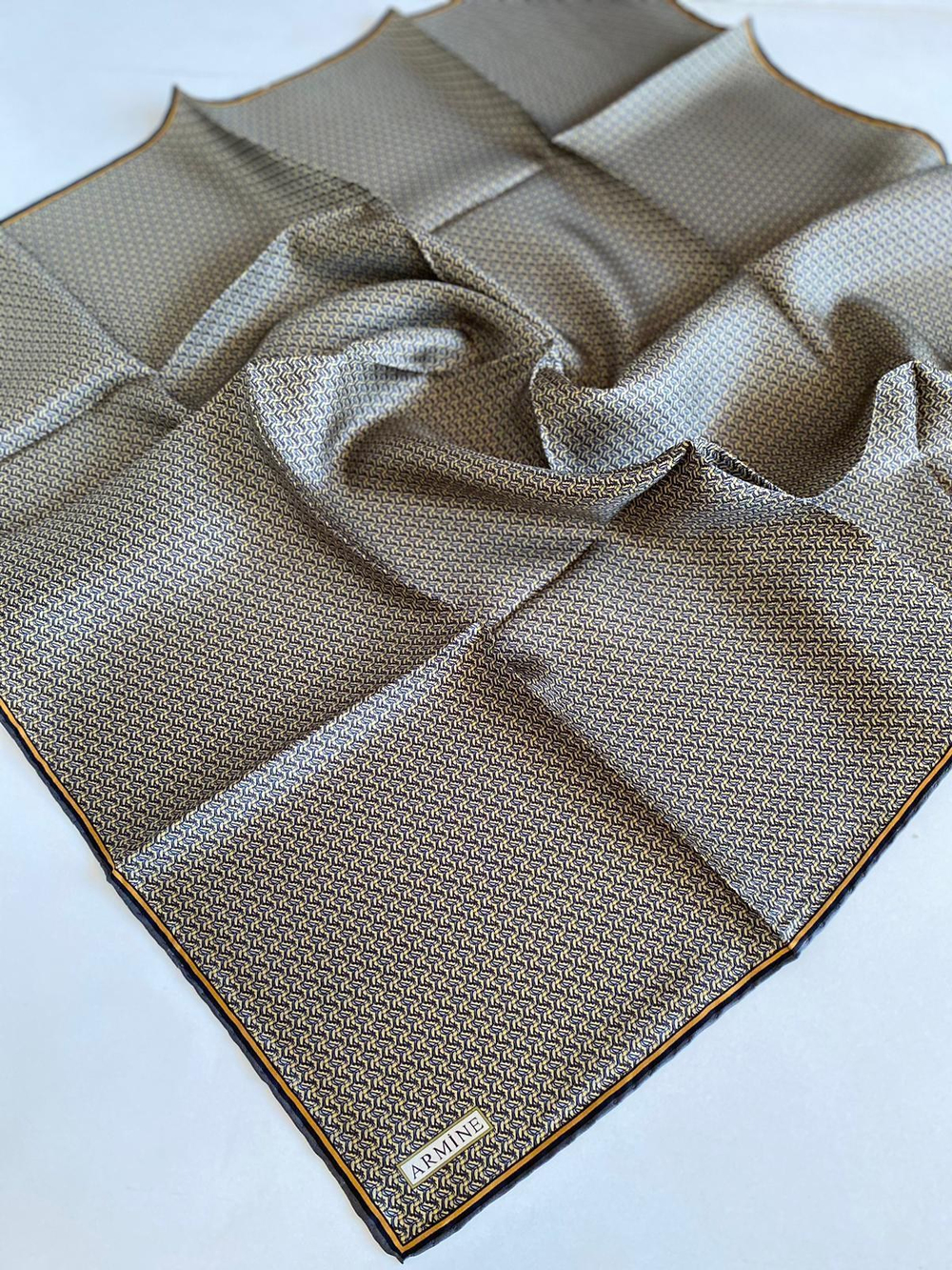 Armine İpek Eşarp 2025 Kış - 9250-52 Gri Sarı Twill