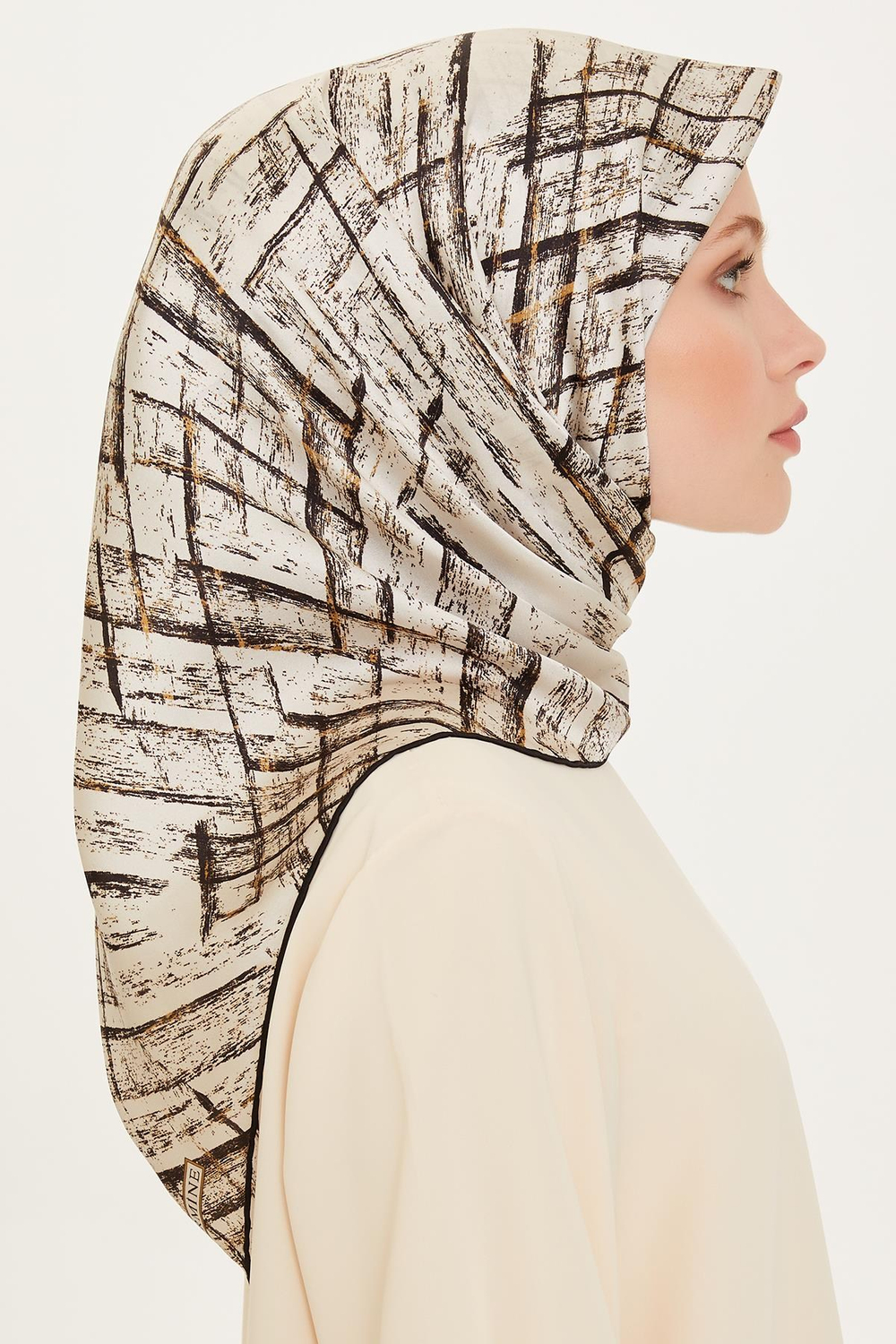 Armine İpek Eşarp 2025 Kış - 9258-01 Beyaz Gold Twill