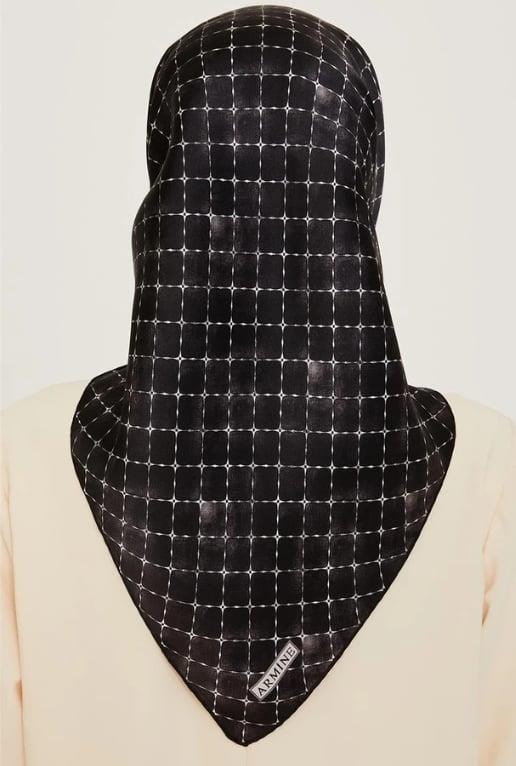 Armine İpek Eşarp 2025 Kış - 9259-03 Siyah Gümüş Twill