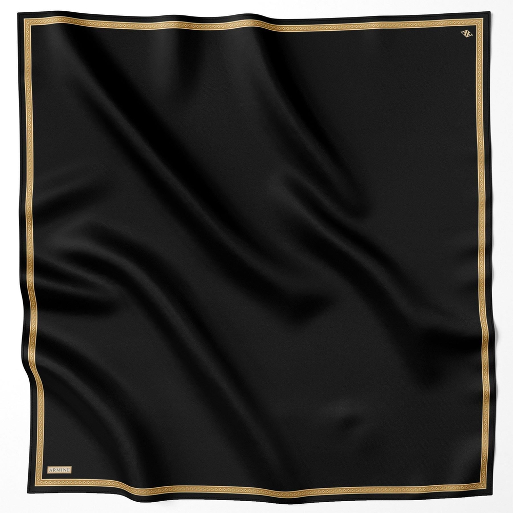 Armine İpek Eşarp 2025 Kış - 9261-02 Siyah Gold Twill