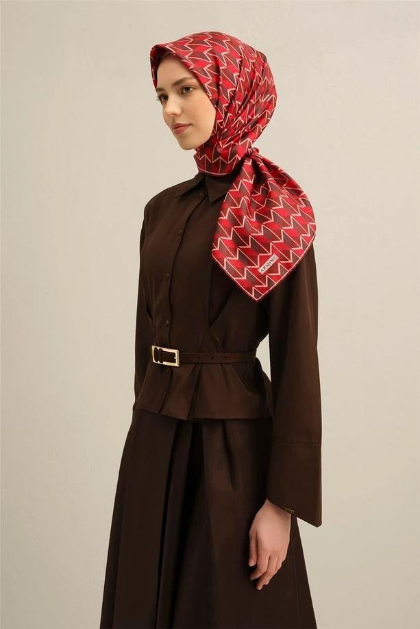 Armine İpek Eşarp 2025 Yaz - 9309-85 Kırmızı Twill