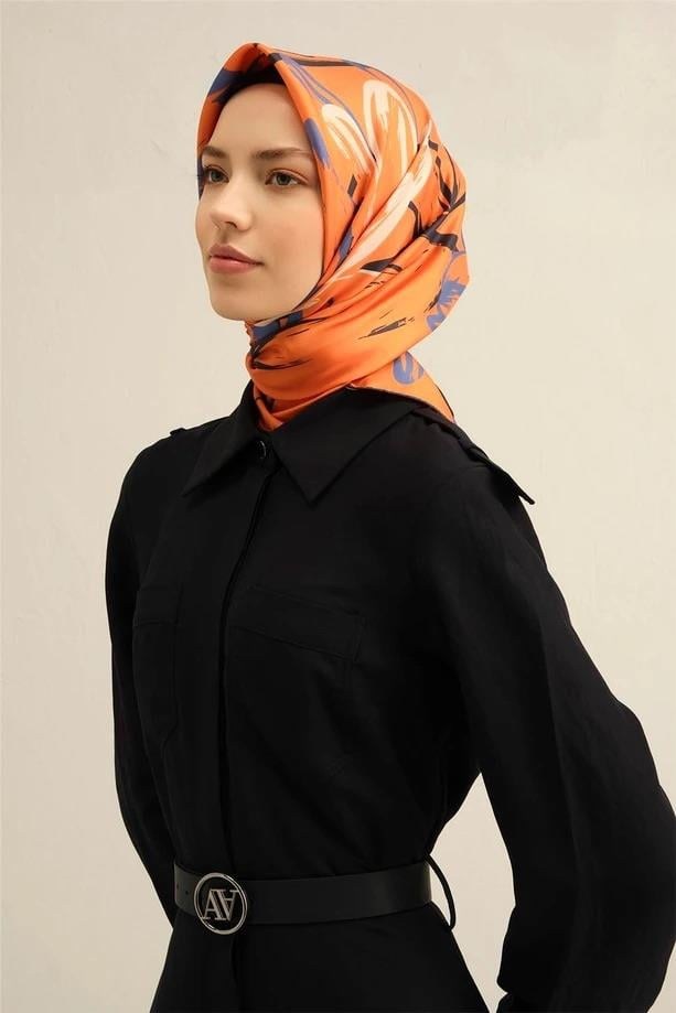 Armine İpek Eşarp 2025 Yaz - 9315-38 Turuncu Twill
