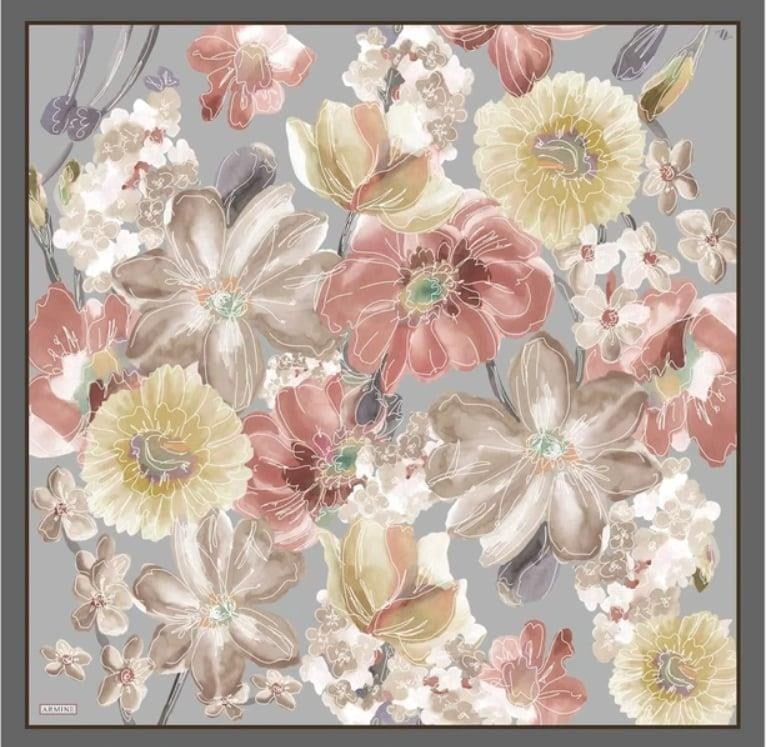 Armine İpek Eşarp 2025 Yaz - 9318-34 Gri Kahverengi Twill