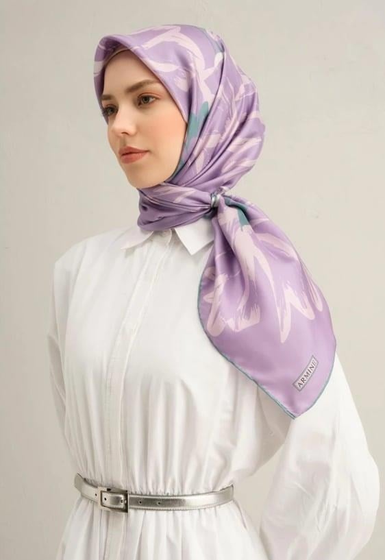 Armine İpek Eşarp 2025 Yaz - 9322-57 Lila Twill