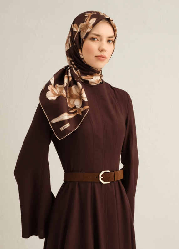 Armine İpek Eşarp 2025 Yaz - 9324-52 Kahve Twill