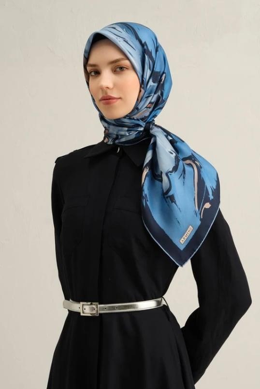 Armine İpek Eşarp 2025 Yaz - 9337-81 Lacivert Mavi Twill