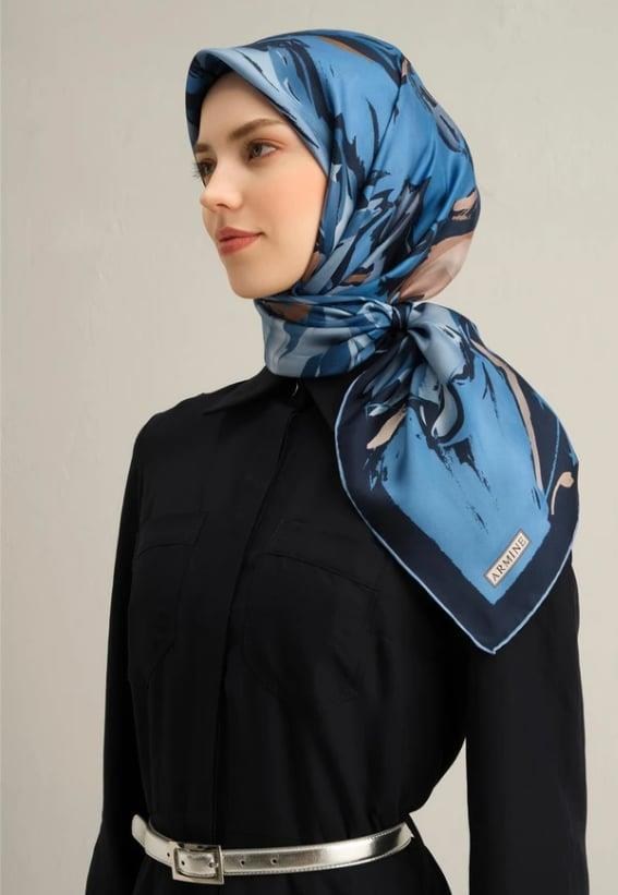Armine İpek Eşarp 2025 Yaz - 9337-81 Lacivert Mavi Twill