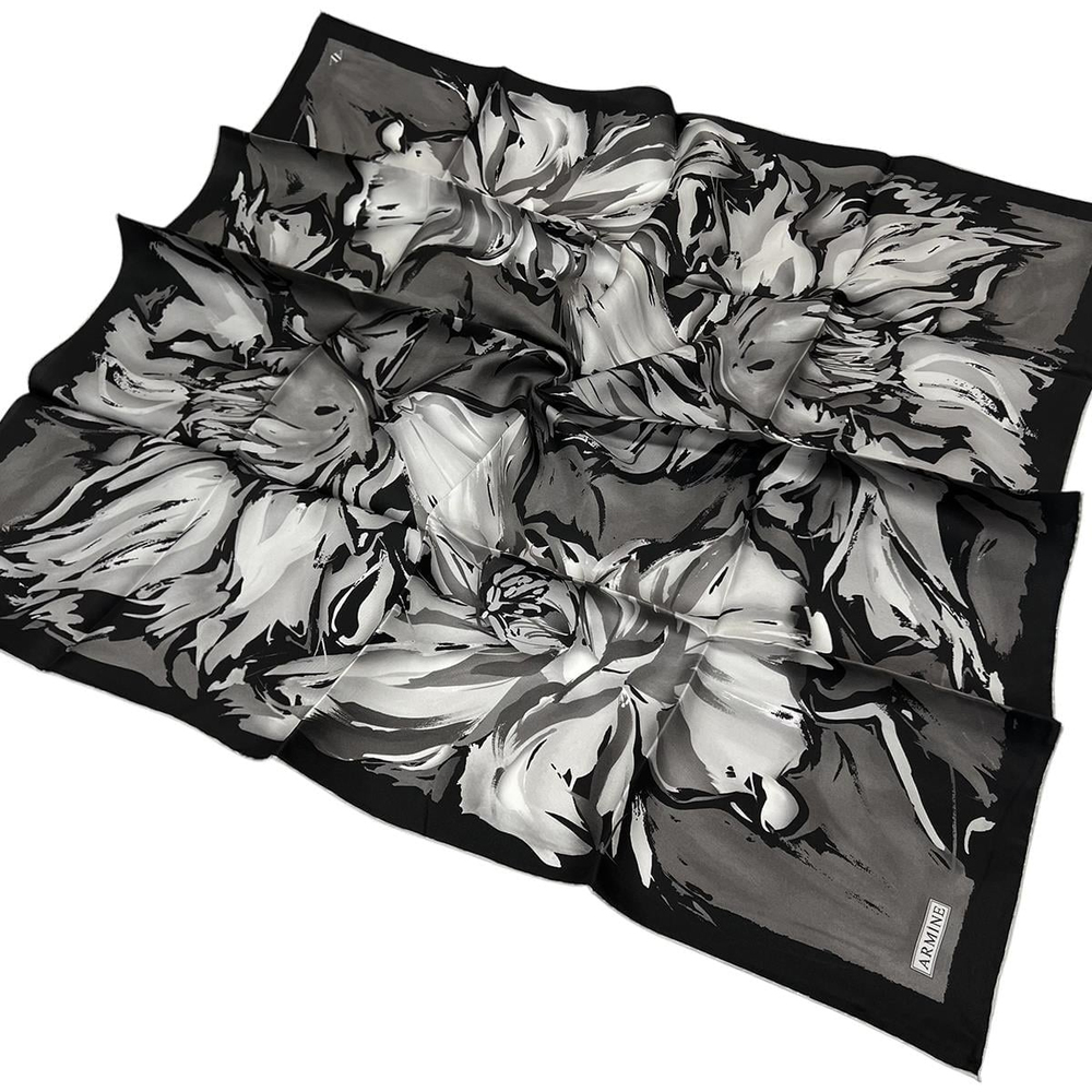 Armine İpek Eşarp 2025 Yaz - 9337-86 Siyah Gri Twill