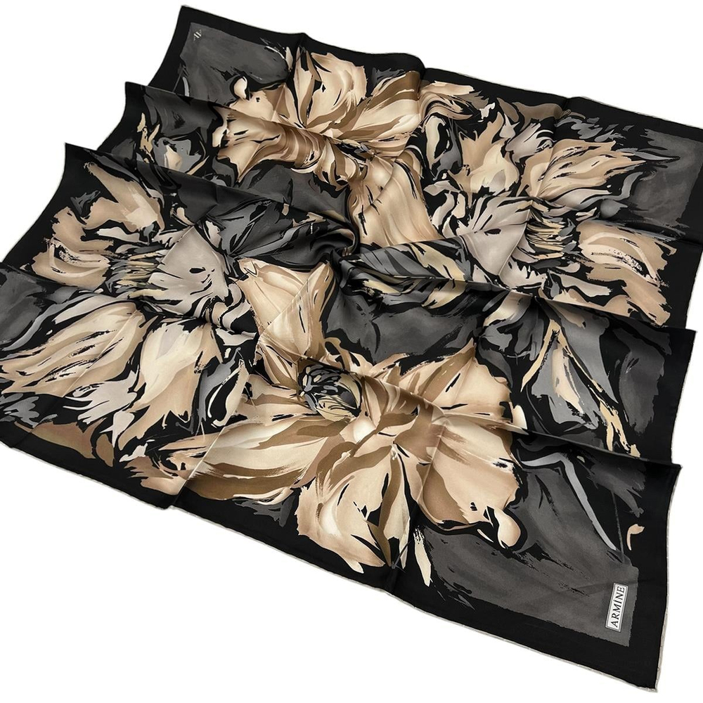 Armine İpek Eşarp 2025 Yaz - 9337-89 Siyah Kahve Twill