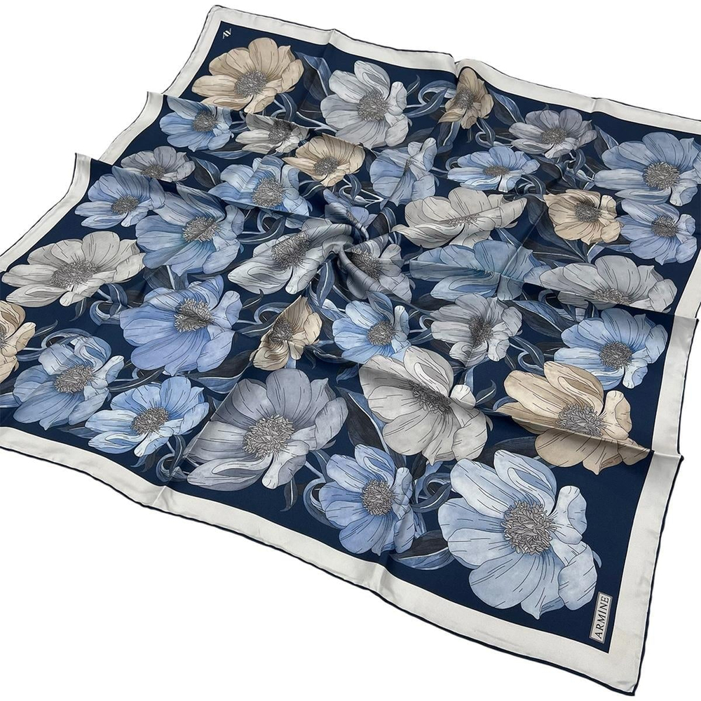 Armine İpek Eşarp 2026 Kış - 9403-83 Lacivert Mavi Gri Twill