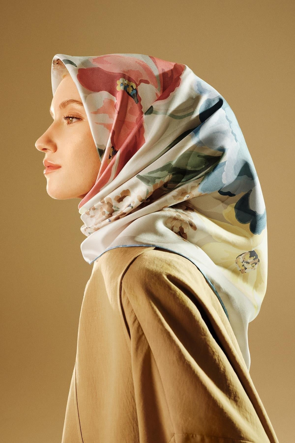 Armine İpek Eşarp 2026 Kış - 9414-85 Taş Mavi Sarı Twill