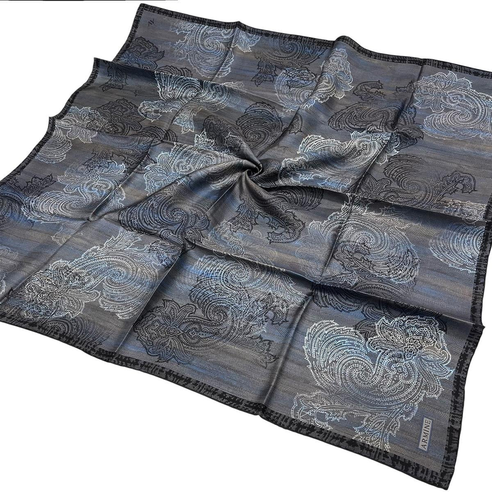 Armine İpek Eşarp 2026 Kış - 9428-02 Gri Mavi Twill