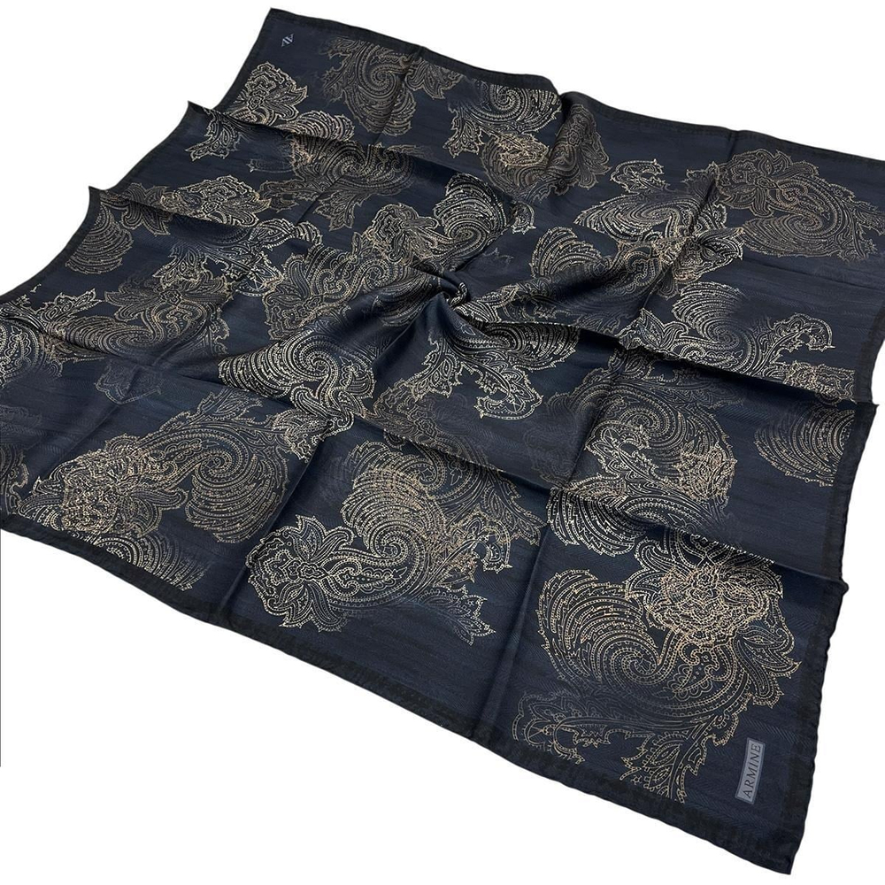 Armine İpek Eşarp 2026 Kış - 9428-05 Lacivert Sarı Sura