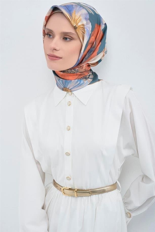 Armine İpek Eşarp 2026 Yaz - 9503-85 Petrol Twill