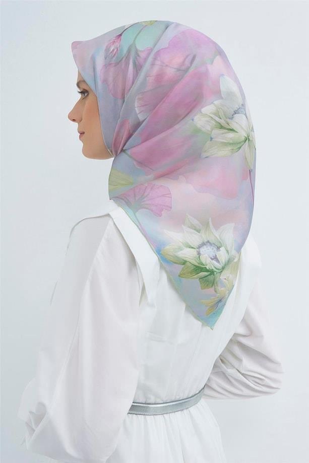 Armine İpek Eşarp 2026 Yaz - 9505-82 Soft Mavi Pudra Twill
