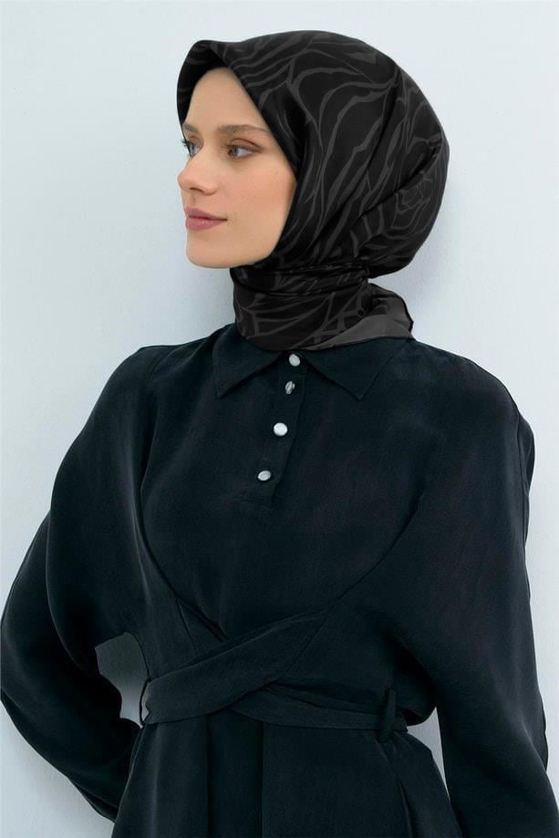 Armine İpek Eşarp 2026 Yaz - 9511-11 Siyah Füme Twill