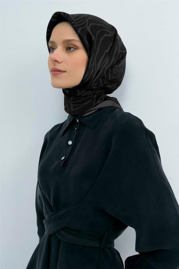Armine İpek Eşarp 2026 Yaz - 9511-11 Siyah Füme Twill