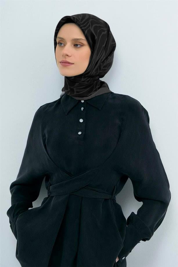 Armine İpek Eşarp 2026 Yaz - 9511-11 Siyah Füme Twill