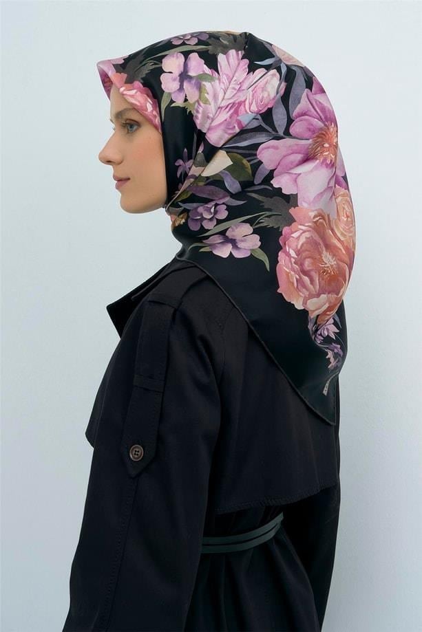 Armine İpek Eşarp 2026 Yaz - 9516-05 Siyah Somon Sura