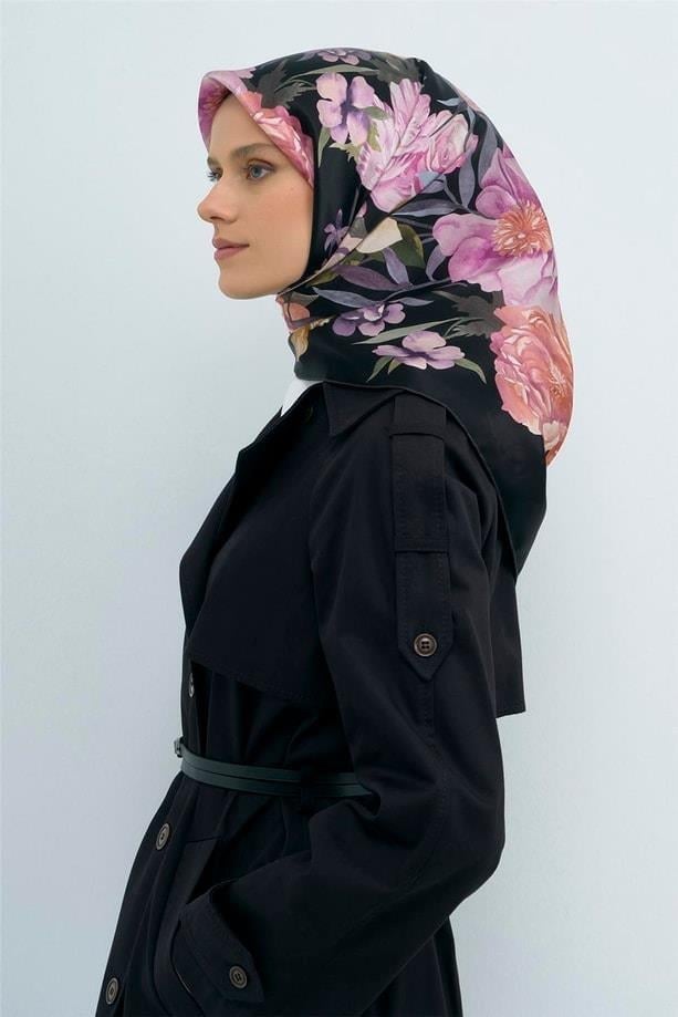 Armine İpek Eşarp 2026 Yaz - 9516-05 Siyah Somon Sura