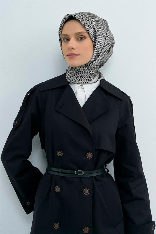 Armine İpek Eşarp 2026 Yaz - 9528-02 Ekru Siyah Twill
