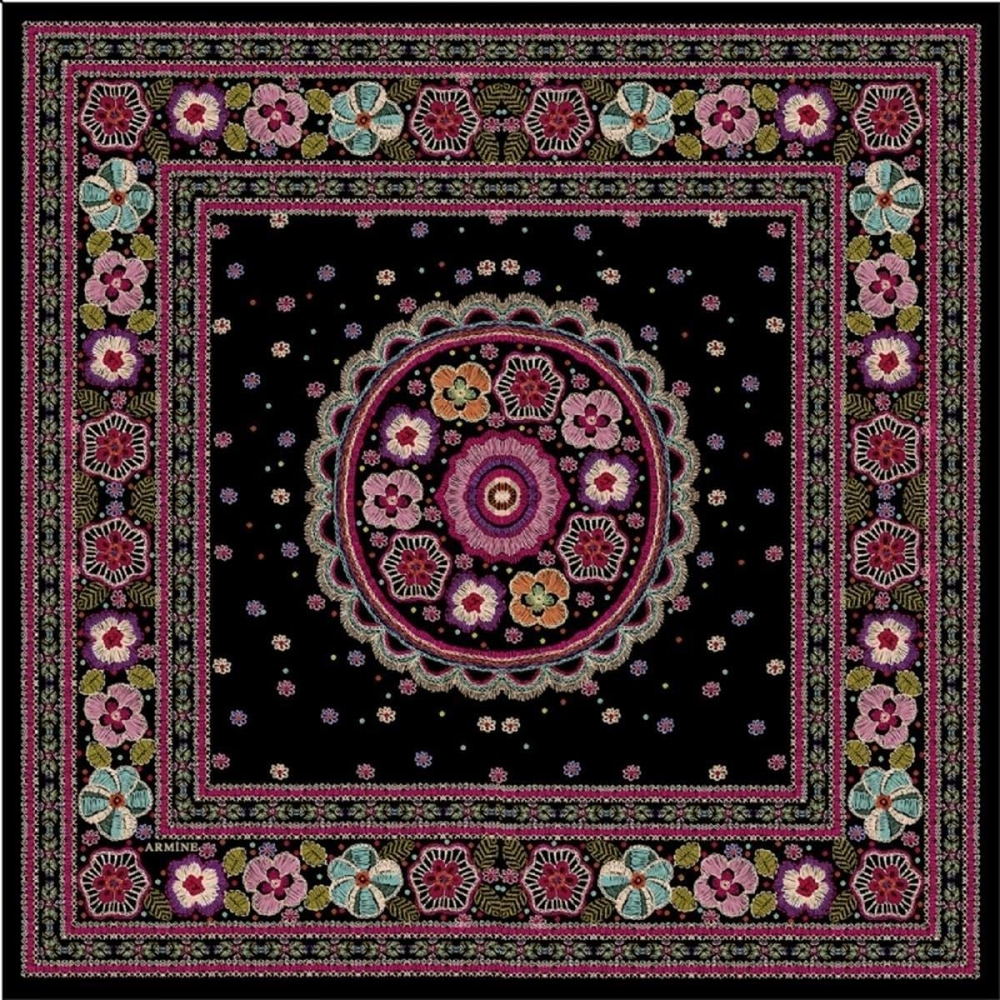 Armine İpek Eşarp Nostalji - 7866-09 Siyah Pembe Twill