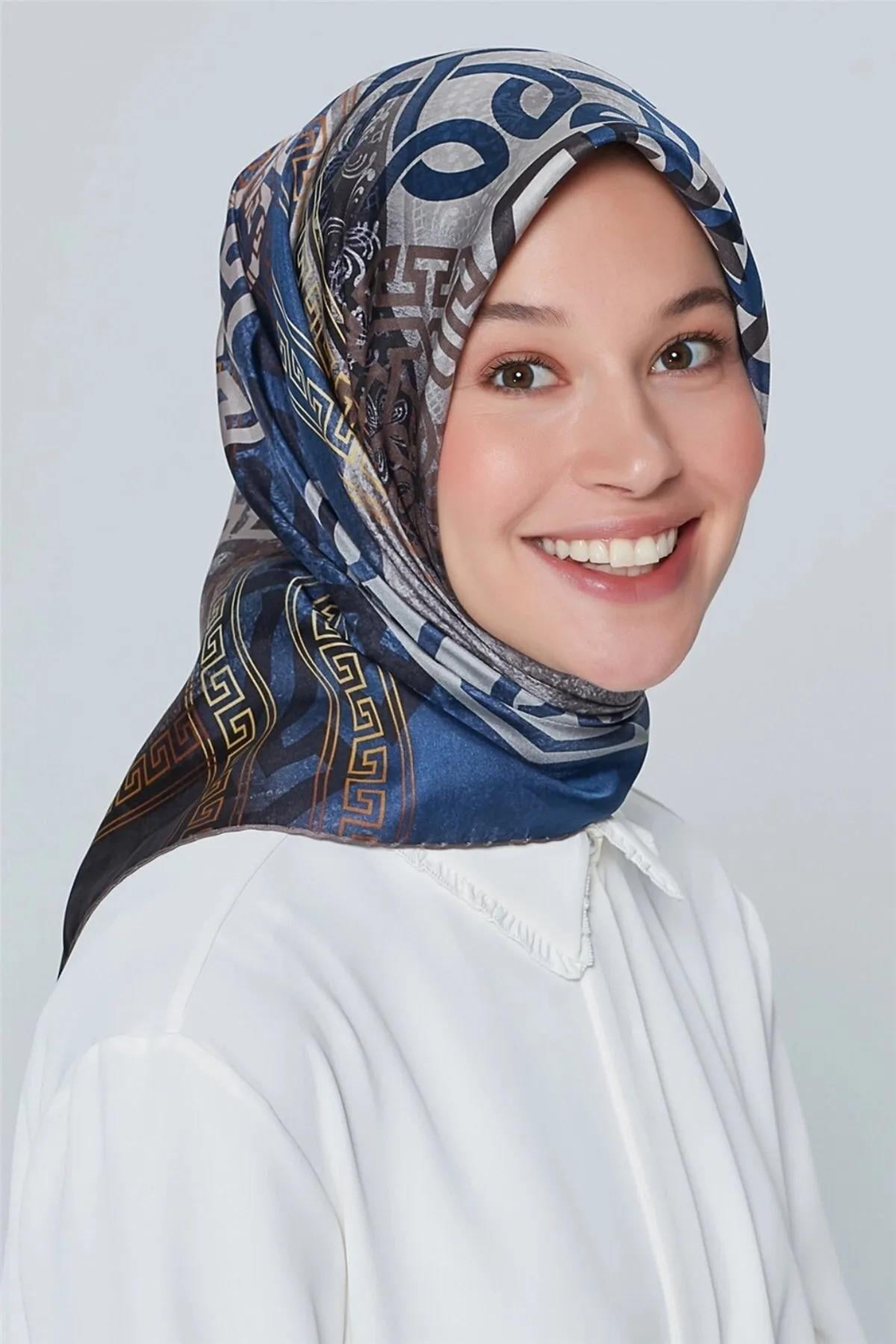 Armine İpek Eşarp Nostalji - 8245-09 Mavi Gri Twill