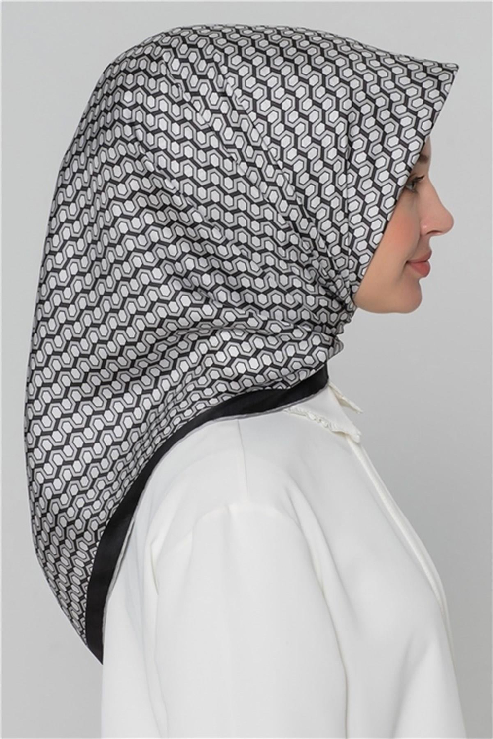 Armine İpek Eşarp Nostalji - 8401-88 Siyah Beyaz Gri Twill