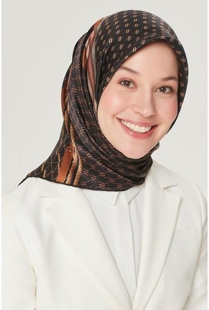 Armine İpek Eşarp Nostalji - 8519-01 Siyah Kahve Twill