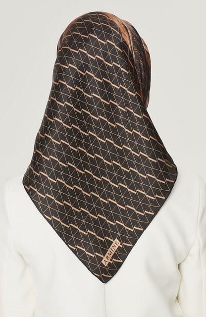 Armine İpek Eşarp Nostalji - 8519-01 Siyah Kahve Twill