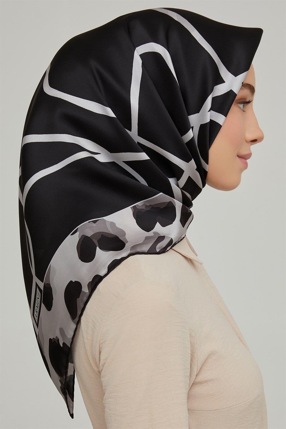 Armine İpek Eşarp Nostalji - 8653-22 Siyah Gri Twill