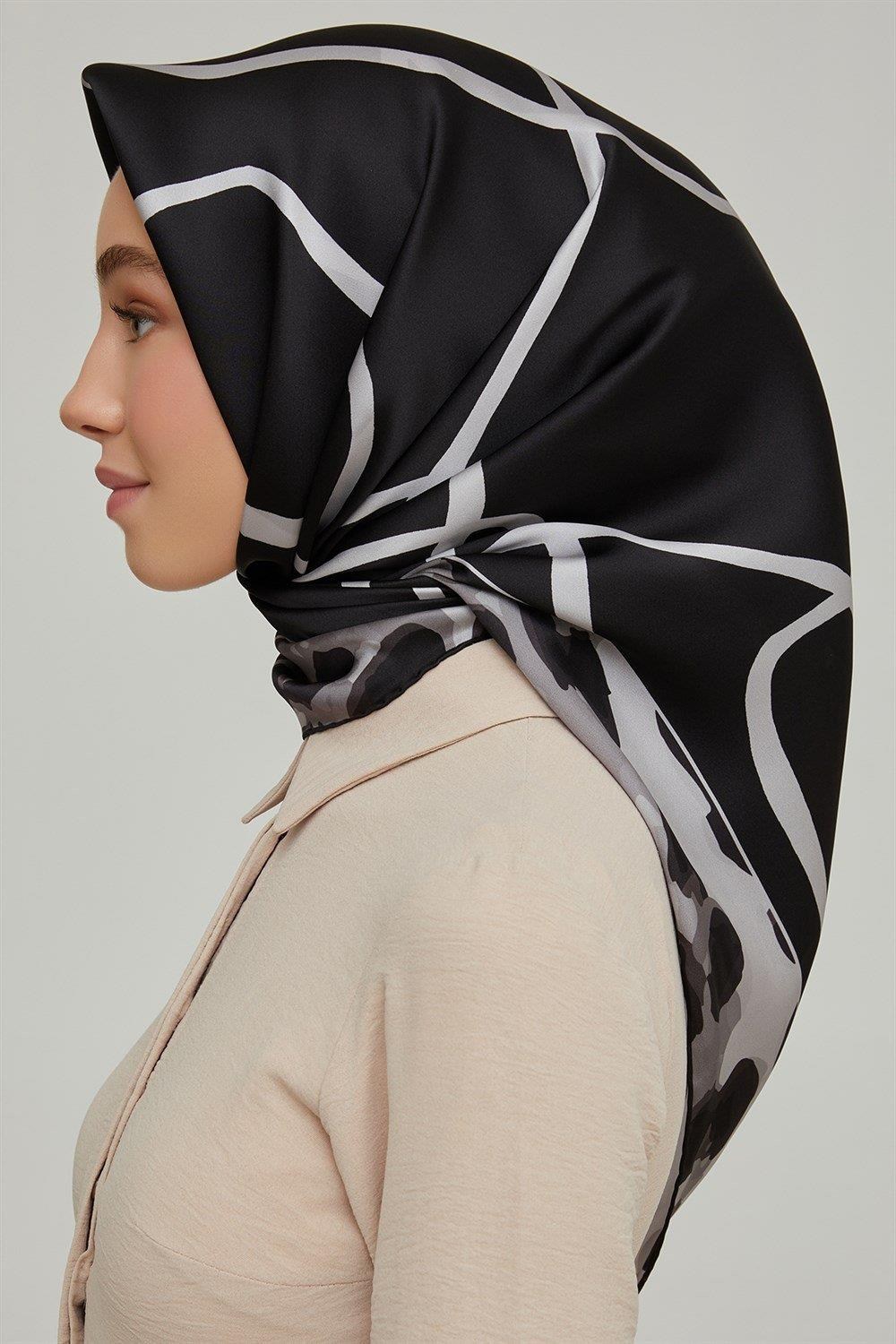 Armine İpek Eşarp Nostalji - 8653-22 Siyah Gri Twill
