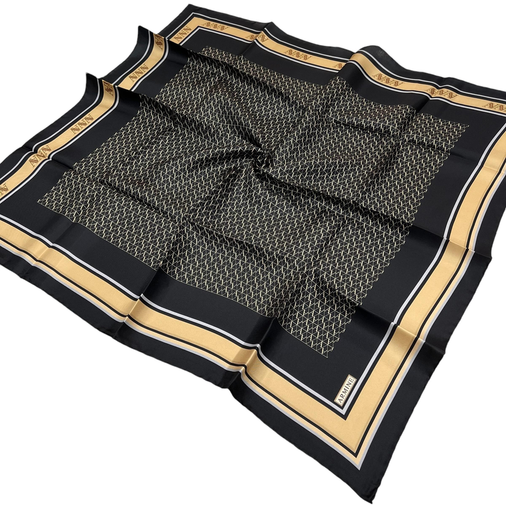 Armine İpek Eşarp Nostalji - 8724-32 Siyah Bej Twill