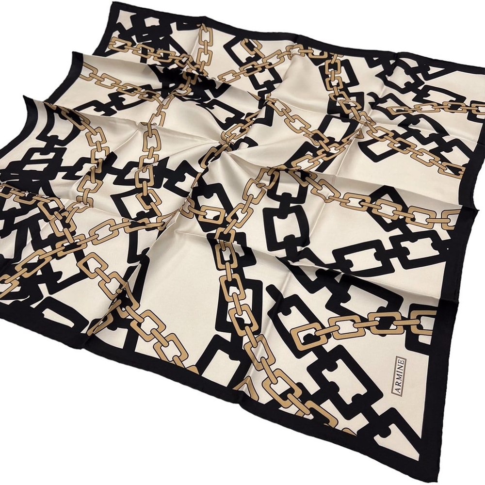 Armine İpek Eşarp Nostalji - 8736-01 Krem Siyah Twill