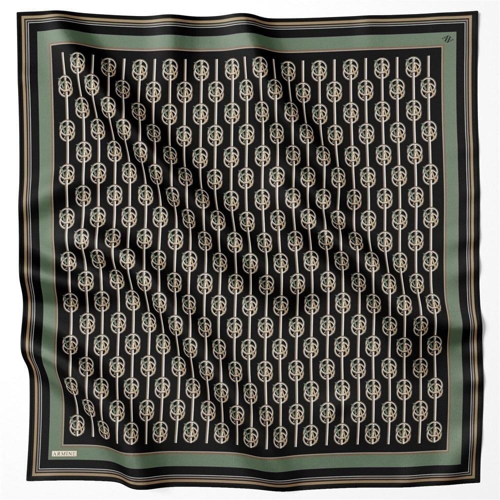 Armine İpek Eşarp Nostalji - 8822-35 Siyah Yeşil Twill