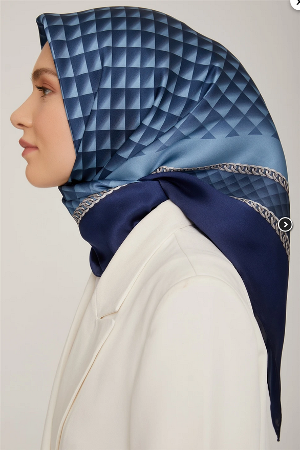 Armine İpek Eşarp Nostalji - 8834-51 Lacivert Mavi Twill