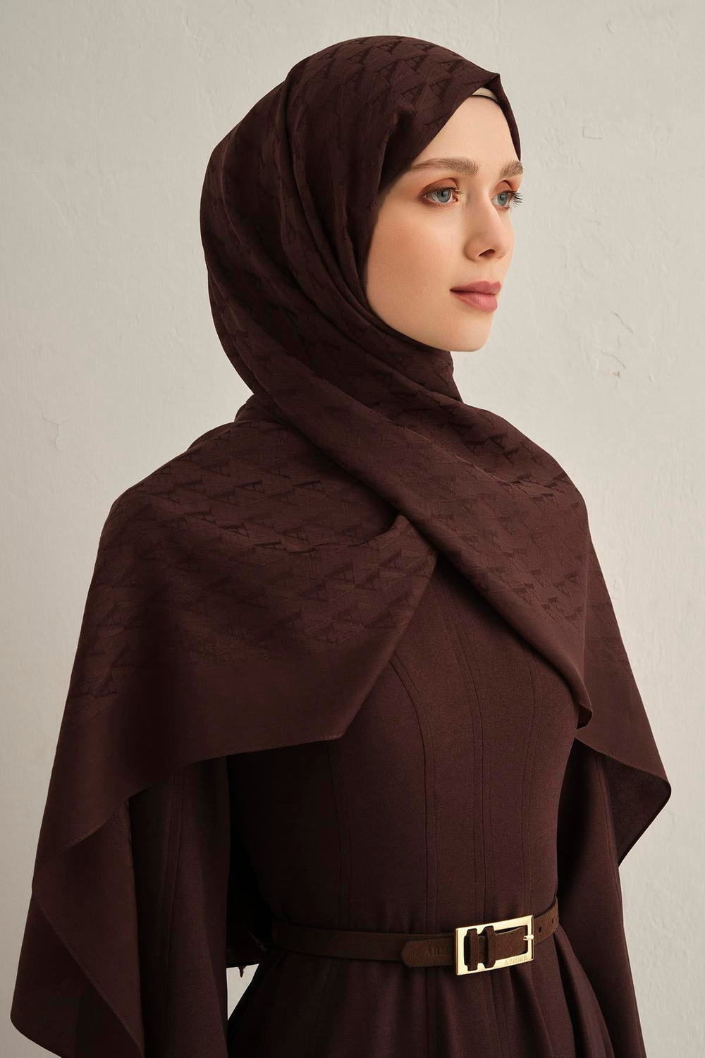 Armine Pamora Şal - Monogram Desenli 3 - Acı Kahve 10