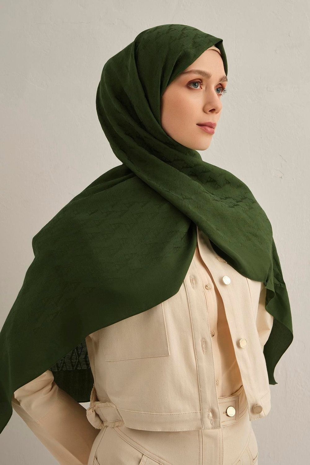 Armine Pamora Şal - Monogram Desenli 3 - Zümrüt 49