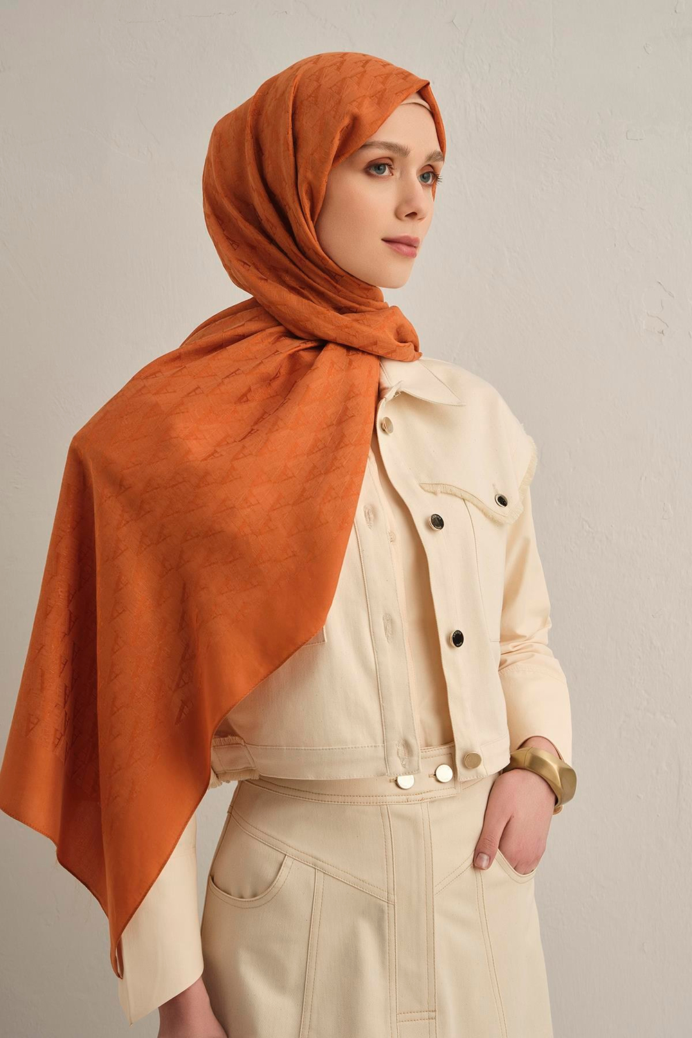 Armine Pamora Şal - Monogram Desenli 3 - Turuncu 43