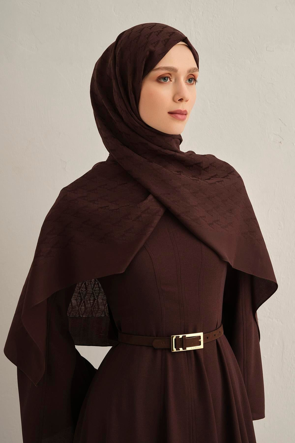 Armine Pamora Şal - Monogram Desenli 3 - Acı Kahve 10