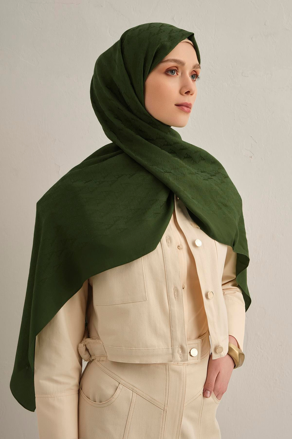 Armine Pamora Şal - Monogram Desenli 3 - Zümrüt 49