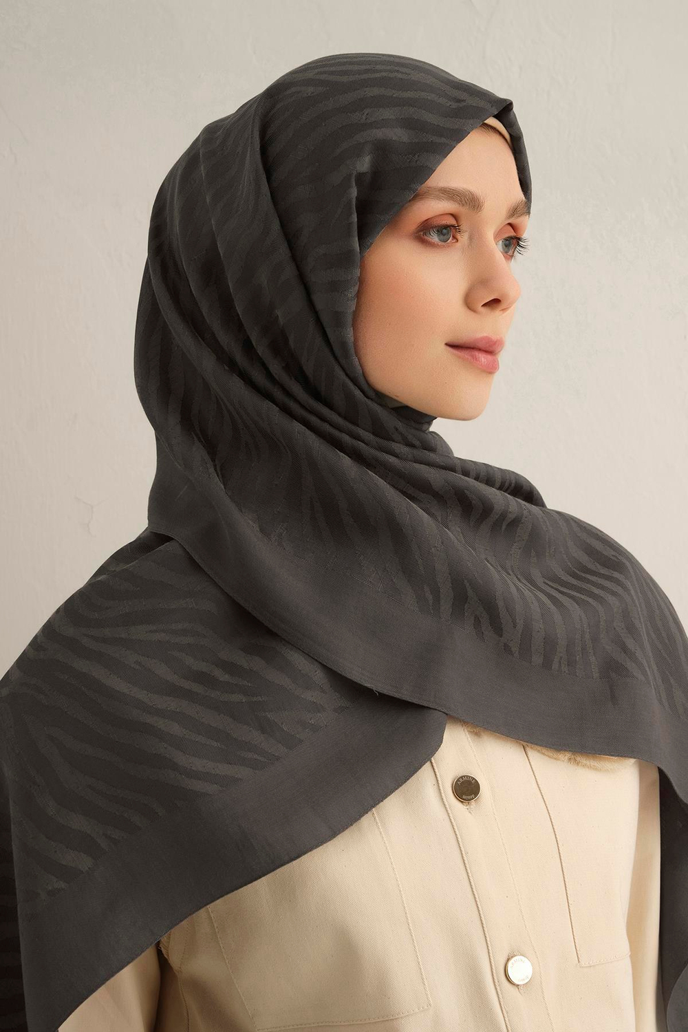 Armine Pamora Şal - Zebra Desenli 1 - Koyu Gri 19