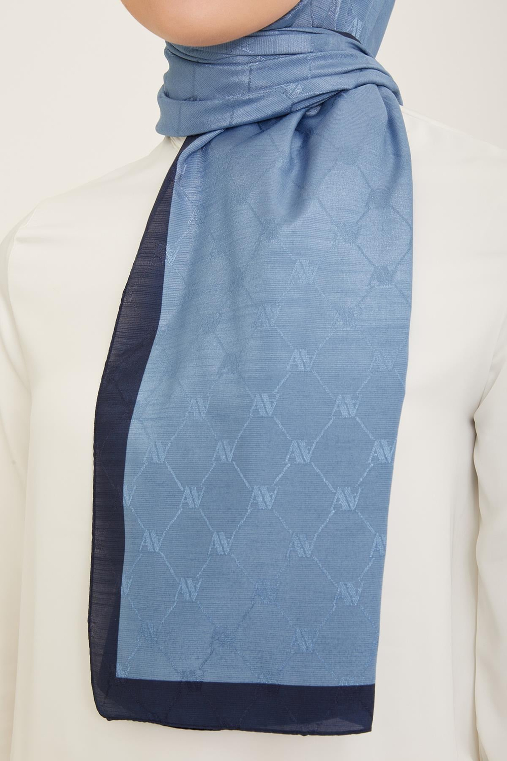 Armine Trend Monogram Şal - 2 - Metalik Mavi 150
