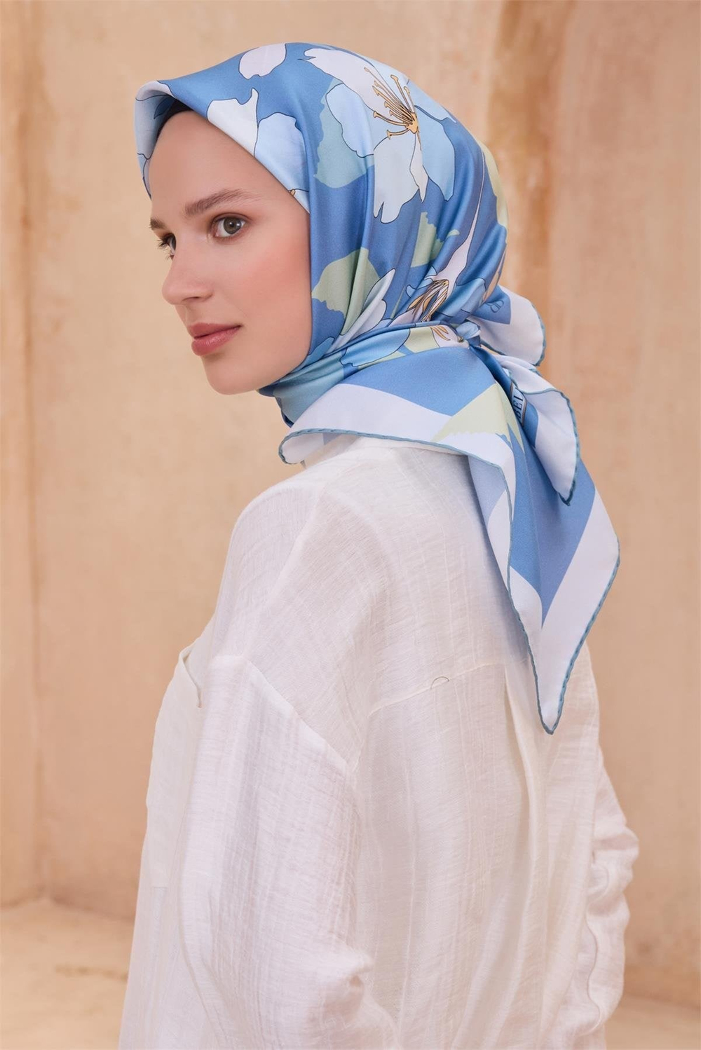 Belli İpek Eşarp - 4100-05 Mavi Twill