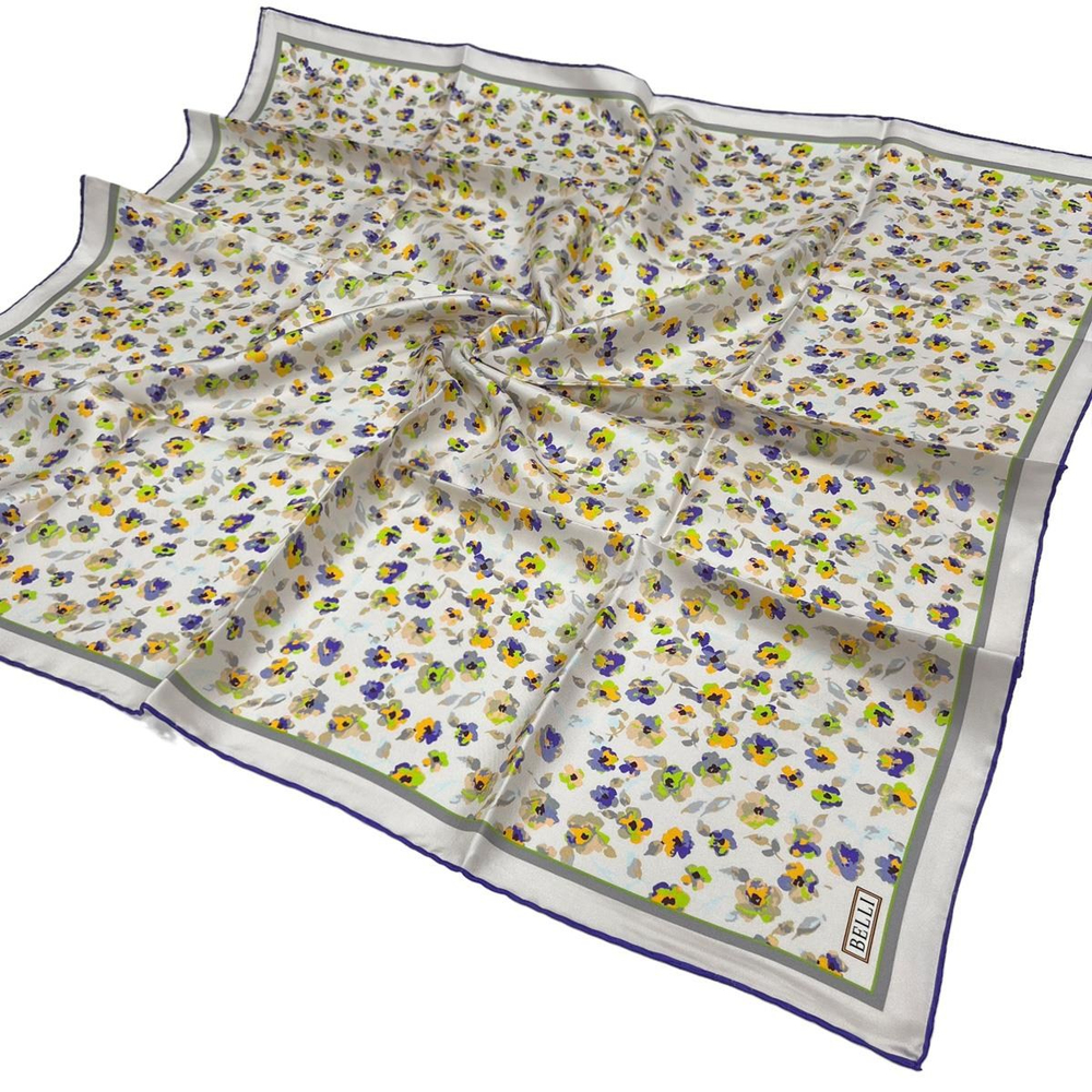 Belli Twill İpek Eşarp - 4028-01 Beyaz Mor