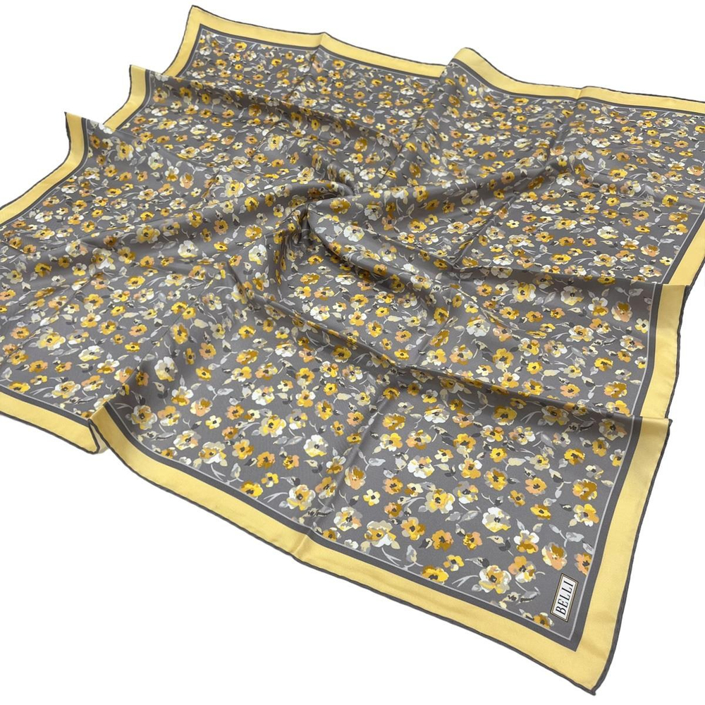 Belli Twill İpek Eşarp - 4028-04 Gri Sarı